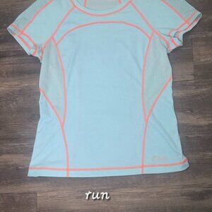 Fila Sport Women's Running Top Size L Blue & Orange Short Sleeve Mesh Panels